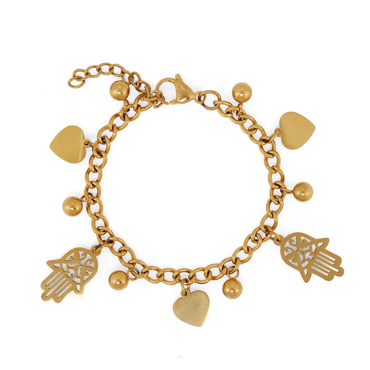 Pulsera Eslabones Colgante Coloración e Hamsá Banhada en Oro 18K